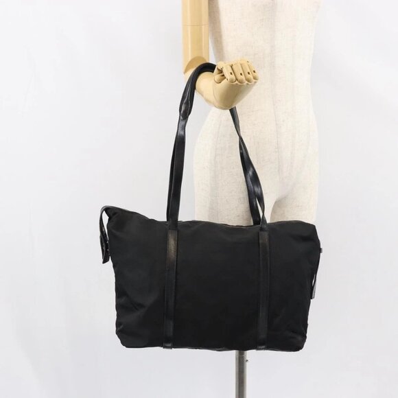 PRADA Tote Bag Nylon Black Silver Auth 151531